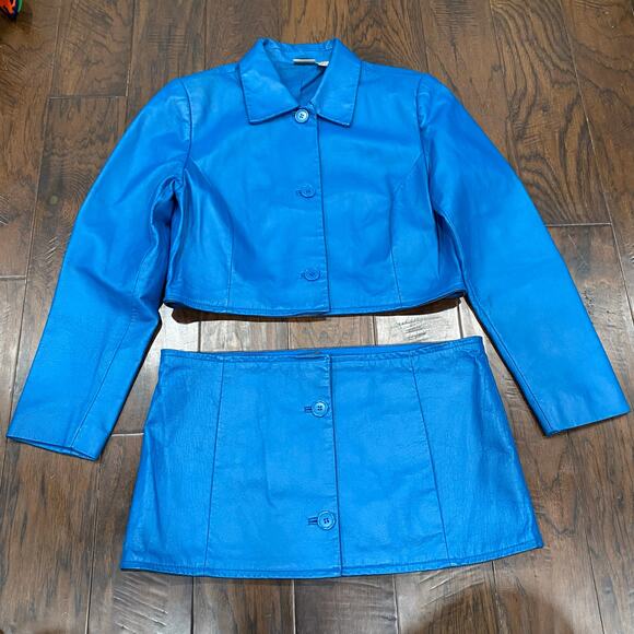 Vintage 90s Newport News Womens 3 in 1 Zip Off Blue Leather Trench Coat Medium - Picture 4 of 7